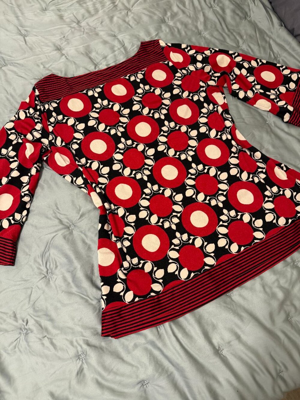 New Directions Women's Red, Black, and Cream Bouse
